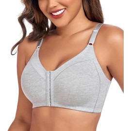 DotVol Front Closure Cotton Bras for Women Full Coverage Wireless Comfortable Lifting U-Shaped Back Everyday Bralettes(Grey,42C)