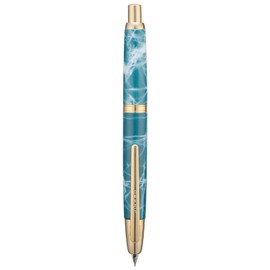 Jinhao 10 Press Fountain Pen with Box, Marble Blue Retractable Extra Fine Nib with Ink Converter Set (Golden Clip)