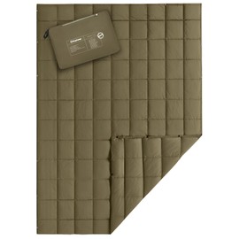 KingCamp Down Camping Blanket, Lightweight Travel Blanket for Outdoor Camping, Stadium, Airplane, Water-Resistant Backpacking Quilt, Puffy, Packable, Ideal for Cold Weather Olive Green