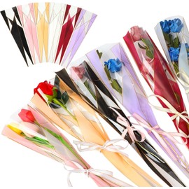 LOAVER 120pcs Single Flower Sleeves Wrapping Bags Single Rose Florist Bouquet Packaging Bags for Floral Arrangement Supply Wedding Valentine's Day Mother's Day