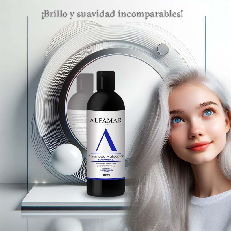 Shampoo Matizador Platinum Bleu Alfamar - Neutraliza Tonos Amarillo, Verde