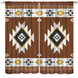 YCness Aztec Curtains, Southwestern Native Tribal American Ethnic Pattern Western Boho Geometric Window Treatments for Living Room Bedroom Kitchen Beige Drapes 2 Panel Sets,42x45 Inch, Style-11