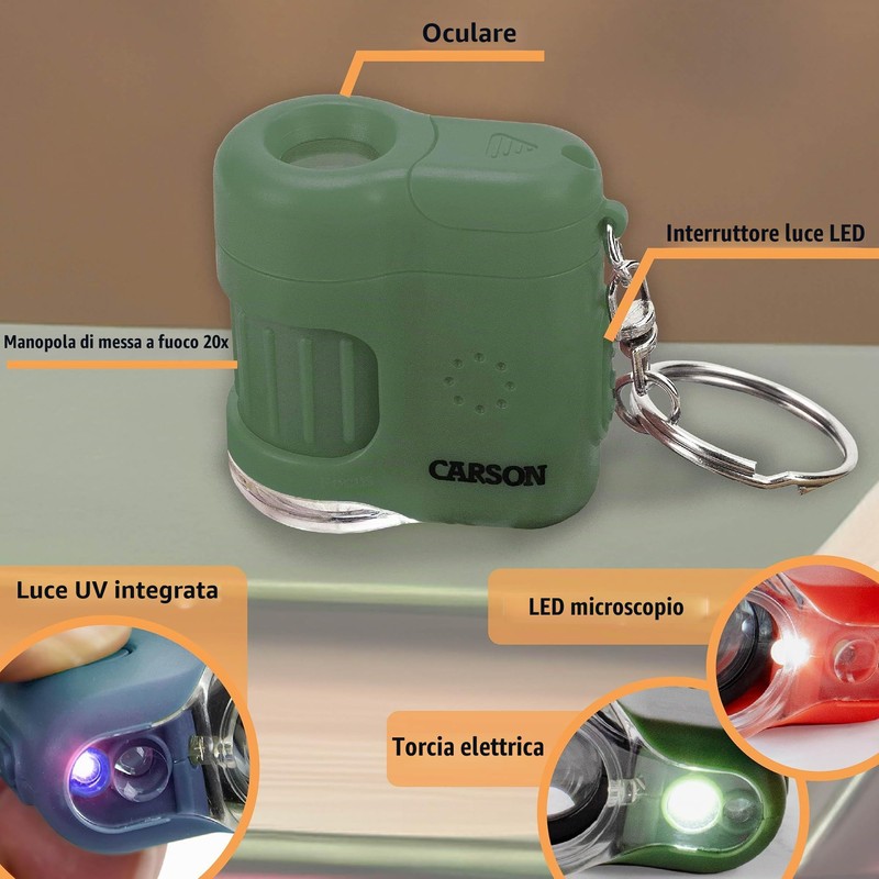 Microscopio tascabile 20x Carson MicroMini con torcia LED e luce
