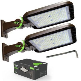 Glitgate 150W Parking Lot Lights 22500LM(150LM/W) 5000K Adjustable Arm Mount LED Street Lights with Dusk to Dawn Photocell, 100-277V IP65 Waterproof Shoebox Light for Yard, Roadway 2 Pack