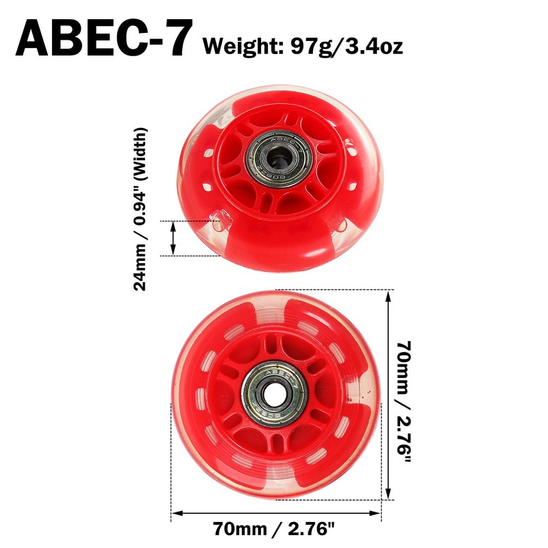 uxcell 70mm Inline Skate Wheels with ABEC-7, 608ZZ Bearing, Light