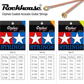 Rockhouse Guitar Strings Acoustic 6 String Set, Phosphor Bronze, Nano Coated, Loud, Smooth, RH-TMIX 3 Sets - Ultra Light 10-50, Light 11-52, Meduim 12-53 Gauges