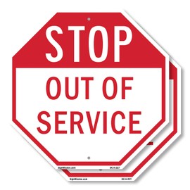 Stop Out of Service (2 Pack) 10 inch X 10 inch Octagon Plastic Sign Weather Resistant, UV Protected for Workplace, Private Property, and Construction Site, Made in the USA