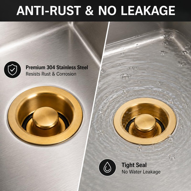 Brushed Gold Garbage Disposal Flange and Sink Stopper, 304 Stainless