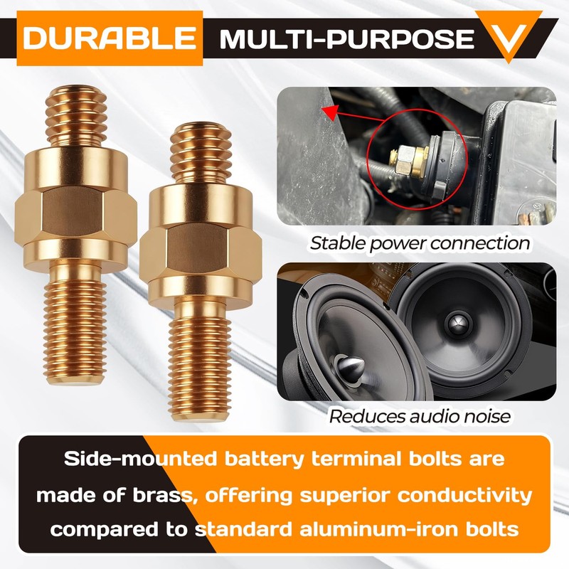 Side Post Battery Terminal Bolt 2 Set 3/8"-16&3/8"-24 Brass Standard