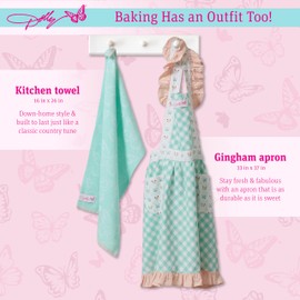 Dolly Parton Kitchenware Apron Kitchen Towel Set, 100% Cotton Cute Chef Apron and a Jacquard Woven Kitchen towel, Made with a Beautiful Pattern for Your Kitchen Décor - Teal Plaid and Butterfly