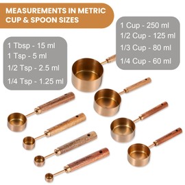 8-Piece Stainless Steel Measuring Cups and Spoons Set - Rose Gold Baking Measuring Cups and Spoons Set with Wooden Handles for Cooking & Baking (US & Metric Measurements)