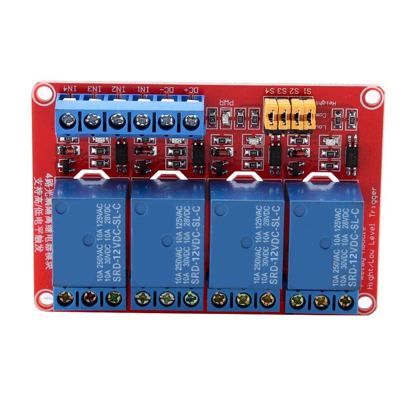 Akozon 12V Relay Board, 4-Channel Optocoupler Relay Module, Low Trigger