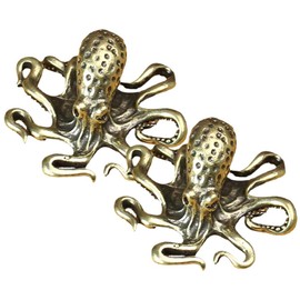 Veemoon 2pcs Brass Octopus Figurines Tea Pets Copper Animal Figurines Sculptures Art Ornament Fengshui Home Decoration