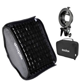 Godox S Type Bracket Bowens Holder S Mount Holder with Foldable 60x60cm /24x24 inches Softbox and Honeycomb Grid & Bag Kit for Flash Camera Studio Photography