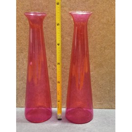 Glass Mini Bud Vases Evo Set of Two Fushsia Colored / Decorative Vases H- 5.5 inches Vintage Design Collectible (0110 F)