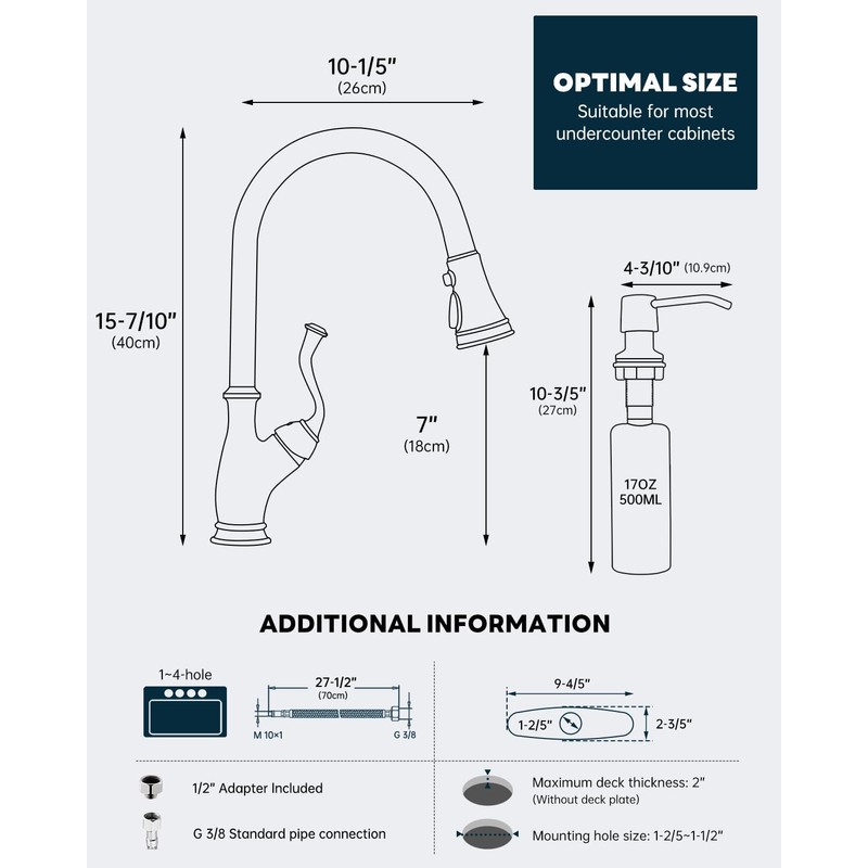 APPASO Oil Rubbed Bronze Kitchen Faucet with Soap Dispenser, Stainless