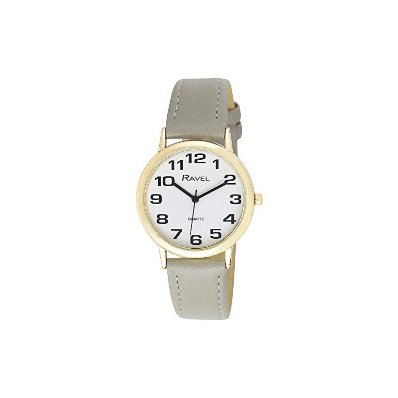 Ravel Women's Easy Read Watch with Big Numbers - Grey/Gold