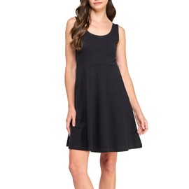 GREEN VOYAGE Women's GOTS Certified 100% Organic Cotton Casual Sleeveless Tank Dress with Pocket, Black, L