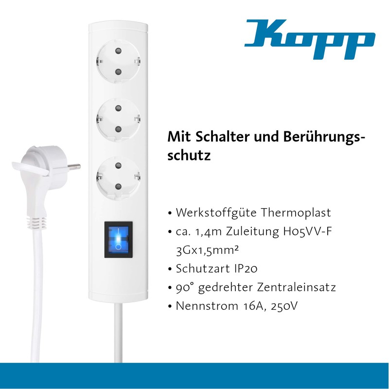 Kopp 233302018 Indoor 3AC outlet(s) 1.4m White power extension 233302018,