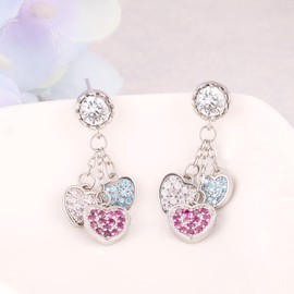 Women’s Sterling Silver Heart-Shaped Stud Earrings Hypoallergenic Sparkling Colorful Cubic Zirconia Stud Earrings