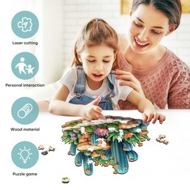 delobil Succulent Cactus Wooden Puzzles for Adults, 200 Pieces Jigsaw Puzzles, Unique Shaped Medium Size Liberty Wood Puzzle Gift for Adults and Kids, Family Game 11.2'' x 10.8''