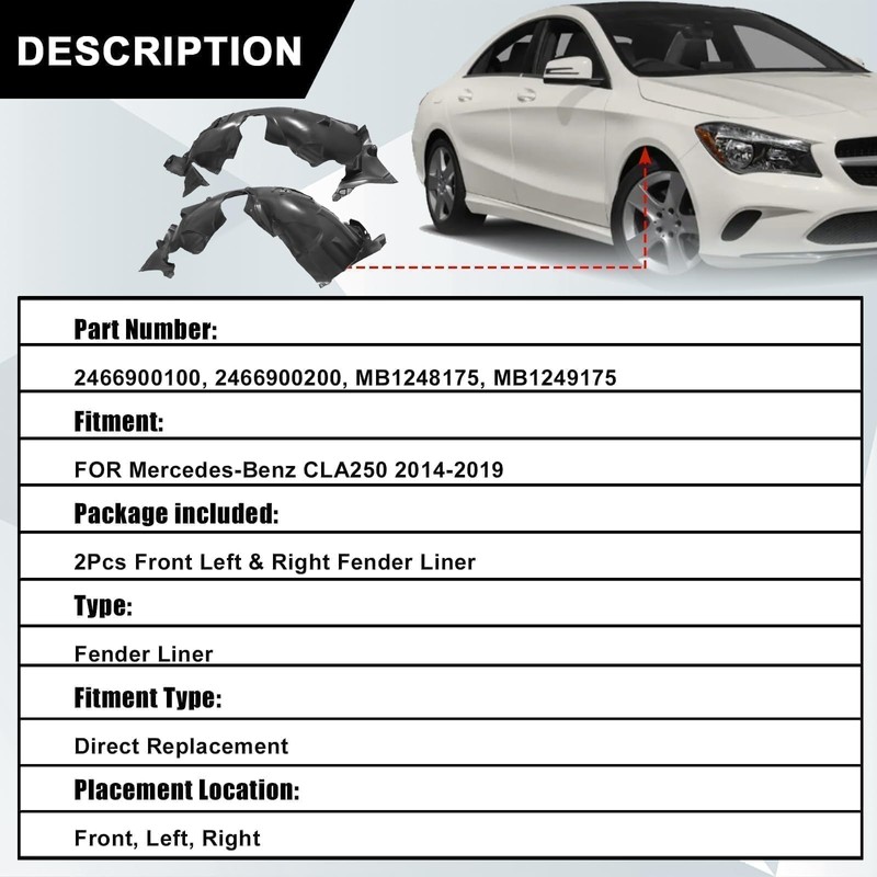 SecosAutoparts Front Splash Shield Fender Liner Pair Compatible with Mercedes-Benz