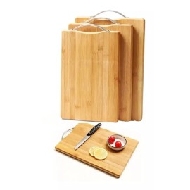 TH2010  Paquete 3pz Tabla De Bambú Madera Para Picar Alimentos Asa