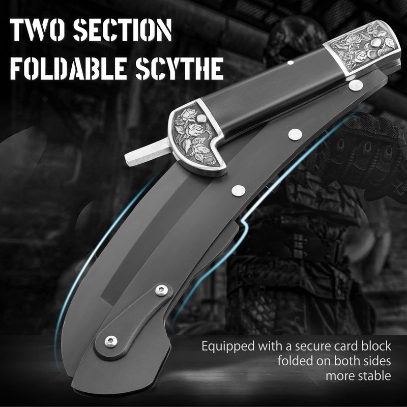 VALHALLA Folding Sickle, Black Sharp Folding Scythe with 2 Sections,