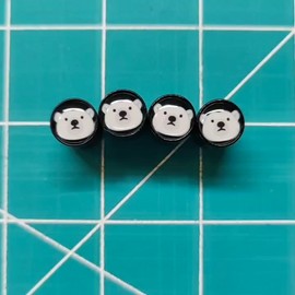 AutoValveCaps Polar Bear Face Tire Valve Caps - Black Aluminum - Set of Four - Fits all Autos