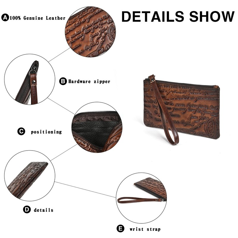 AEGGEAI Genuine Leather Wallet Coin Purse with Embossed Pattern, Top