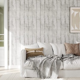 VEELIKE 17.7''x118'' White Grey Shiplap Wallpaper Peel and Stick Rustic Wood Contact Paper Waterproof Removable Self Adhesive Bulletin Board Paper for Classroom Bathroom Walls Cabinets Room Decor