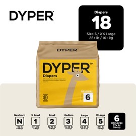 DYPER - Baby Diapers Hypoallergenic Cloth Alternative Day & Overnight Protection - Made with Plant-Based* & Skin-Friendly Ingredients - Size 6 (18 Count)