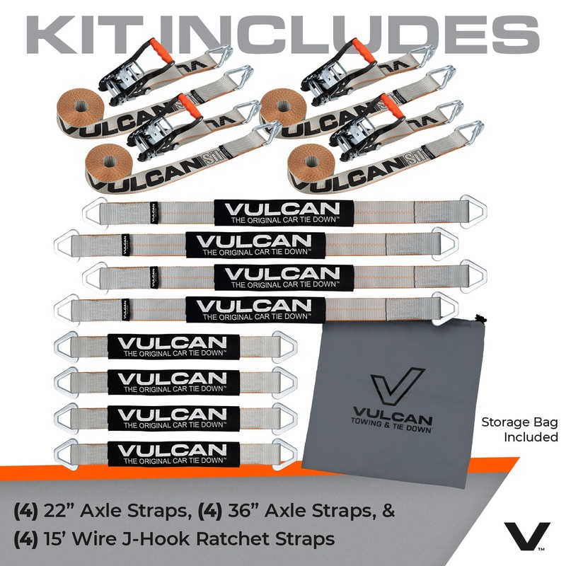 VULCAN Complete Axle Strap Tie Down Kit with Wire J-Hook