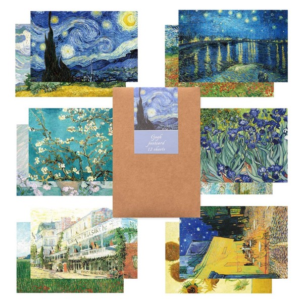 Monolike Van Gogh Postcard Set, 12 Artistic Designs, Daily Postcards, Atmospheric, Neat, Rectangular, Stationery