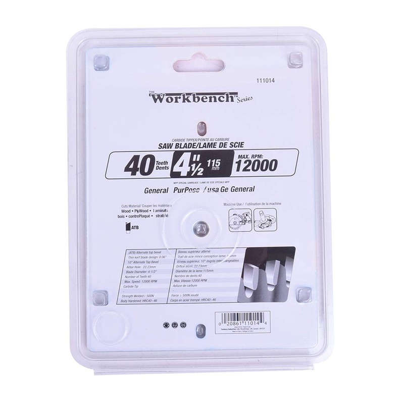 Toolway 111014 Saw Blade 4-1/2", 115mm, 40 Tooth