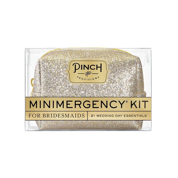 Pinch Provisions Minimergency Kit for Bridesmaids, Includes 21 Emergency Wedding Day Must-Have Essentials, Perfect Bridal Shower and Bridesmaids Proposal Gift - Champagne Glitter