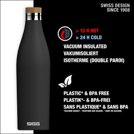 SIGG Meridian Black drinking bottle (0.5 L), pollutant-free and leak-proof water bottle made of stainless steel, double-wall insulated bottle for cold and hot drinks