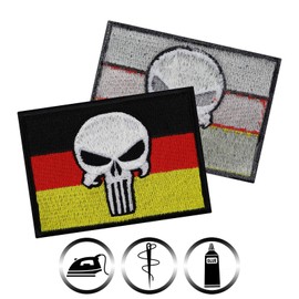 Germany Skull Punk Patches Iron on Patch - Morale Patch Sew on Patch for German Army, Navy, Police, Patriots, Bikers - Tactical Patch for Jackets, Bags, Shirts, Jeans - 90X65 mm