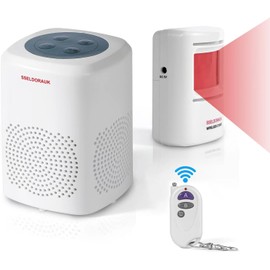 S SELDORAUK Motion Sensor Door Chime, Dog Barking Alarm Doorbell Guard Wireless Infrared Detect Alert for Home Security Reminder Entry Rang 1000ft 110dB 4 Volume Level (1Receiver+1Detector+1Remote)