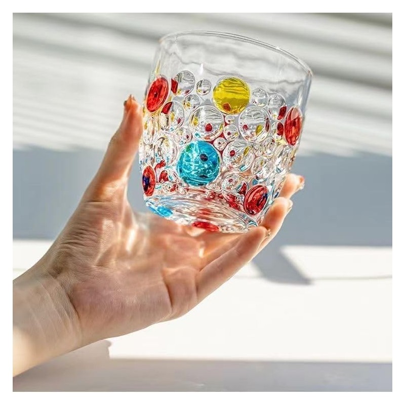 JQWIN AlifordGlass Glass Tumblers with Colorful Patterns, Lead-Free, Set of