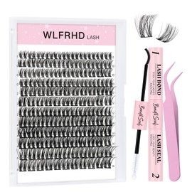 Lash Clusters Kit 144Pcs D Curl Lash Extension Kits Eyelash Extensions Individual Lashes Kit with Cluster Lashes Bond and Seal and Eyelash Extensions Tweezers DIY at Home(5-1,D-8-16MM）