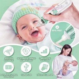 Babeefly Aspirador Nasal Eléctrico para Bebé – Saca Mocos Seguro con 6 Boquillas, Color Blanco