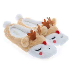 Kathyland Cute Elk Deer Animal Fluffy Slippers for Women Kids and Adult Moose Slippers Gifts for Girls (7-8 M US, Moose)