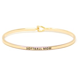 by you Sports Mom Inspirational Messages Engraved Thin Bangle Hook Bracelets (Softball MOM - Gold, Brass)