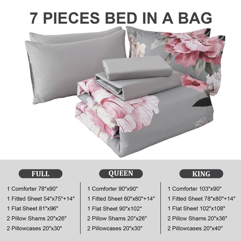Dobuyly Pink and Grey Comforter Set Queen Size 7 Piece