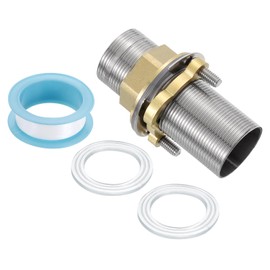 uxcell Faucet Mount Extension Shank 3"x 1.25" Stainless Steel Pipe Faucet Extension Nipple Locknut Kit Extension Threaded Longer Fixed High Foot with Nut and Gasket Faucet Fittings
