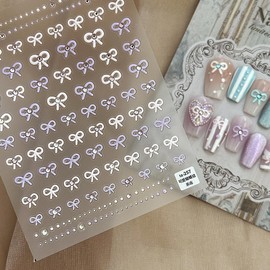 SARATA Bow Nail Stickers 5D Embossed Ribbon Bow Nail Stickers Crystal Diamond White Purple Bow Nail Art Stickers for Nail Designs Bow Nail Decals Supplies for Women DIY Nail Art Decor 1PCS, Style8