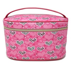 PREMIUS Cosmetic bag with Top Handle & Gold Metal Zipper, Cheetah Heart Print, 10x7x6 Inches