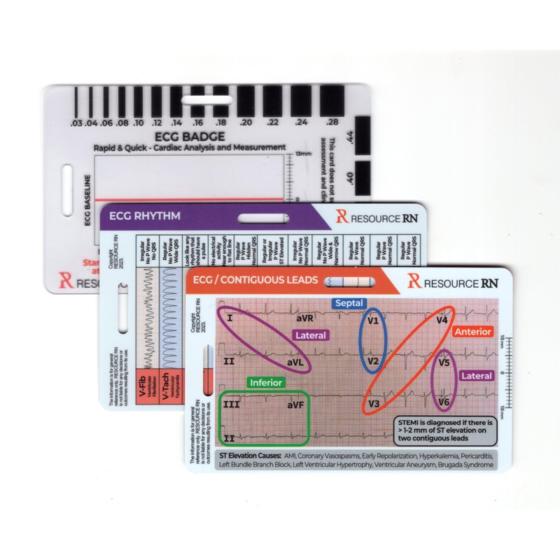 EKG Badge Card Set – 3-Piece Quick Reference for 12-Lead