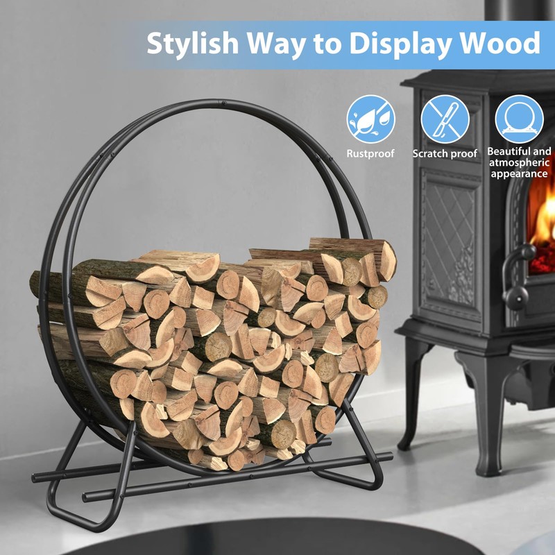 VAMFUTRE Metal Pipe Firewood Rack Circle - Black Steel Log